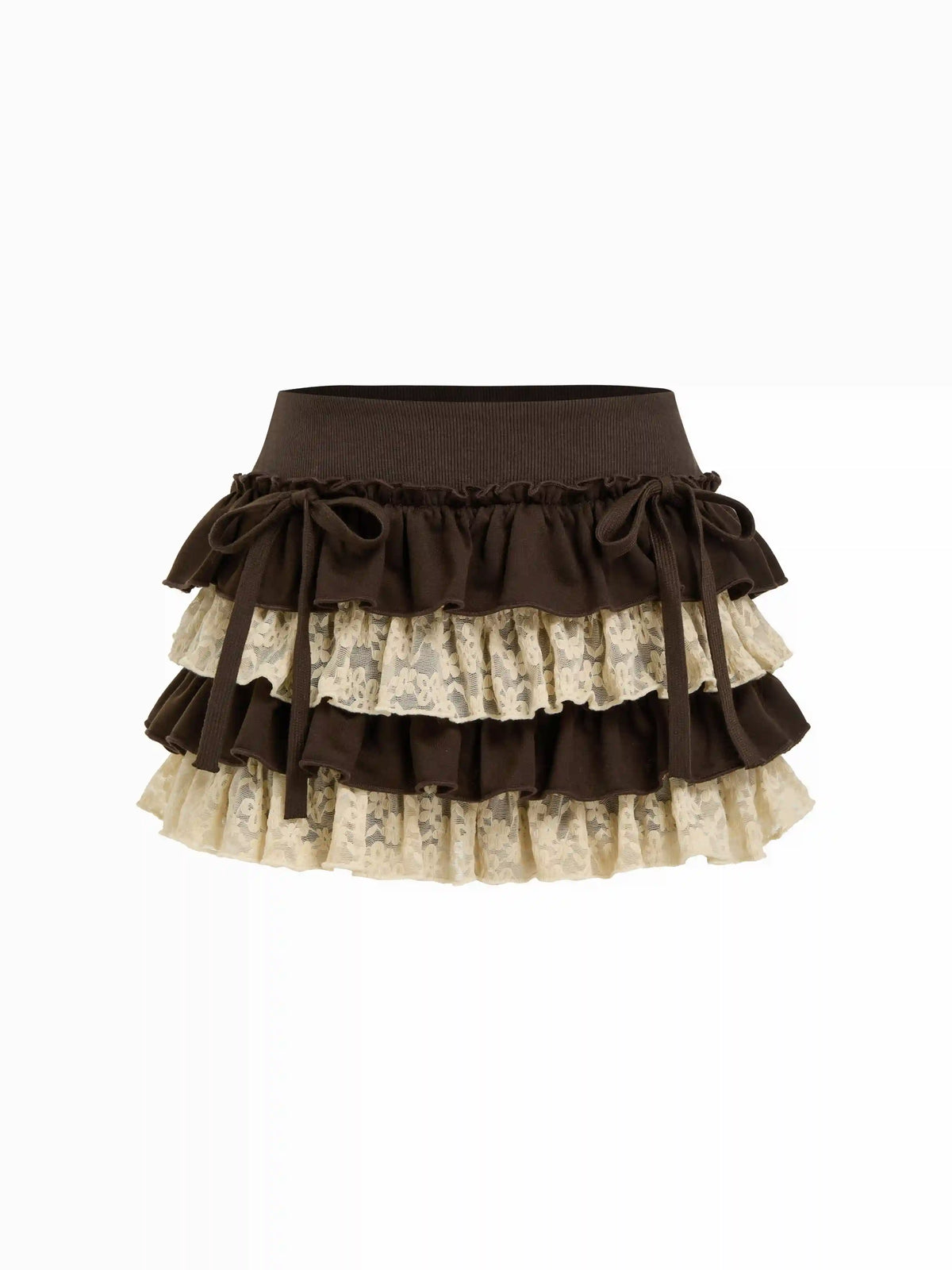 Low Rise Lace Layered Bowknot Lettuce Trim Mini Skort