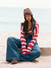 Denim Deep V-neck Buckle Wide Leg Overalls