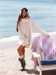 Cable Knit Turtle Neck Long Sleeve Mini Dress