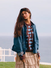 Collar Long Sleeve Oversized Denim Jacket
