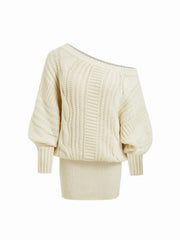 Cable Knit Asymmetrical Neck Low Rise Mini Dress