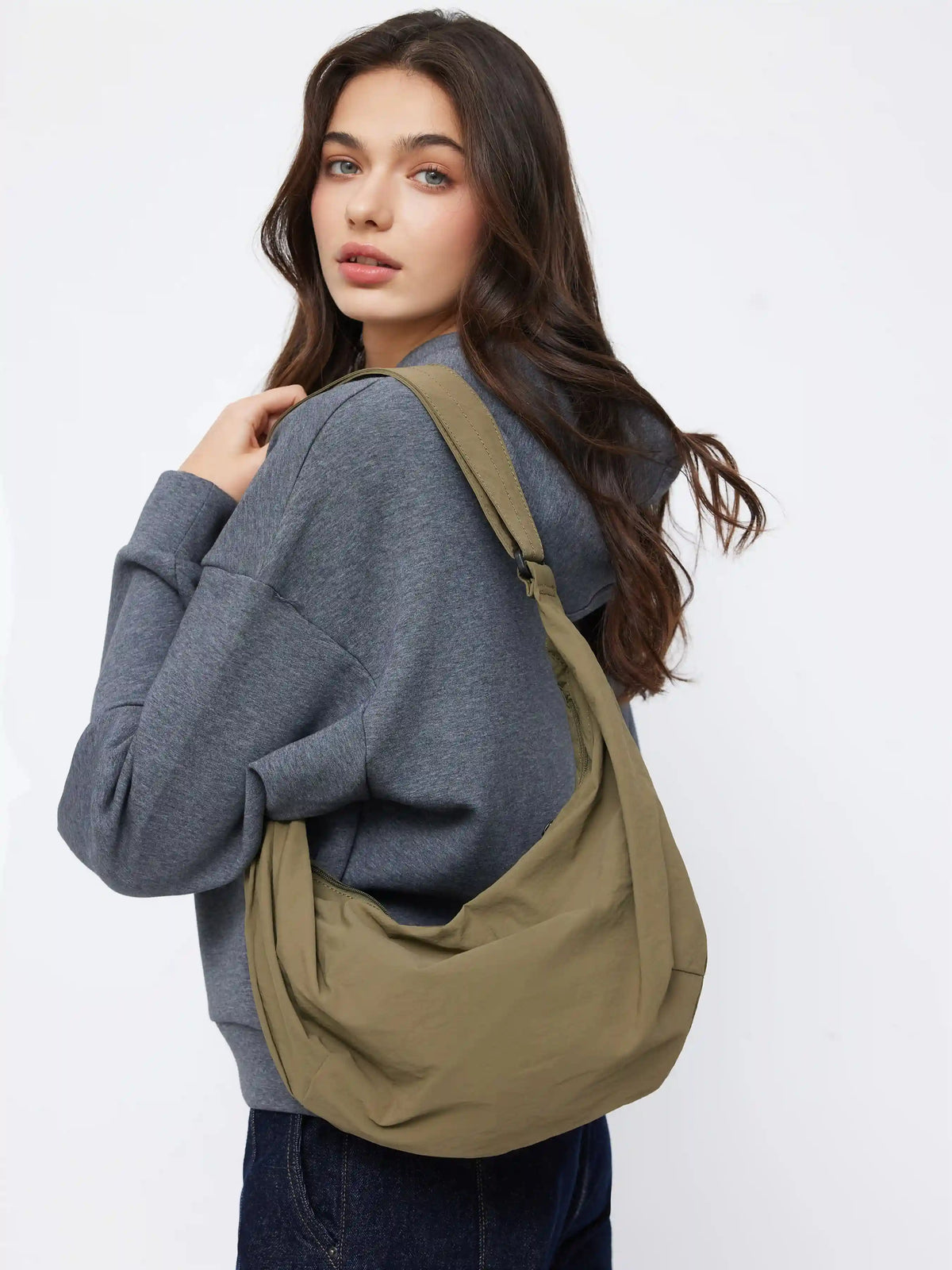 HALF MOON ADJUSTABLE STRAP NYLON CROSSBODY BAG