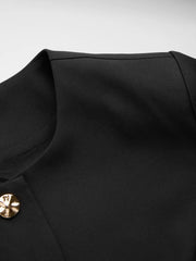 Round Neckline Metal Button Blazer With Belt Curve & Plus