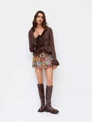 Jacquard Low Rise Floral Split Mini Skort