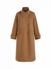 Wool-look Funnel Neck Button Longline Trench Coat