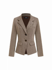 Notched Collar Houndstooth Cinched Waist Blazer