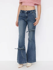 Stretch Cider Denim Low Rise Bowknot Flared Jeans