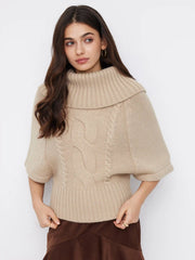 Cable Knit Wool-blend Turtleneck Mid-length Sleeve Oversized Top