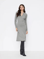 Knit Wool-blend Round Neckline Long Sleeve Button Midi Dresses