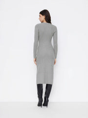 Knit Wool-blend Round Neckline Long Sleeve Button Midi Dresses