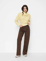 Cable Knit High Neck Long Sleeve Cinched Waist Top
