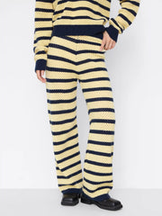 Knit Mid Rise Striped Hollow Out See-through Straight Leg Trousers