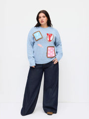 Knit Wool-blend Shell & Lobster Embroidery Hollow Out Top Curve & Plus
