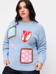 Knit Wool-blend Shell & Lobster Embroidery Hollow Out Top Curve & Plus