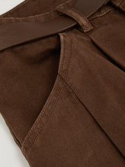 Cider Denim Low Rise Pleated Wide Leg Capri Trousers With Belt