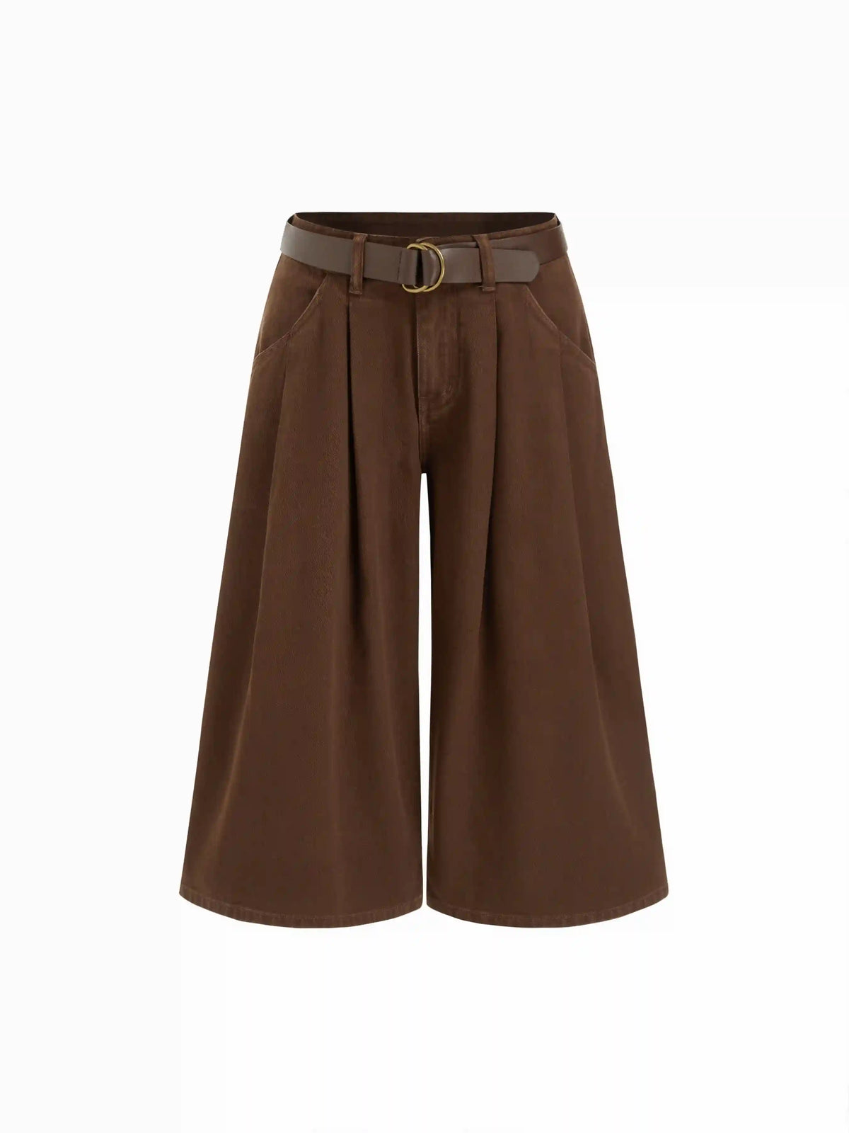 Cider Denim Low Rise Pleated Wide Leg Capri Trousers With Belt