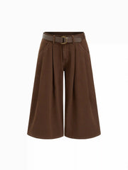 Cider Denim Low Rise Pleated Wide Leg Capri Trousers With Belt
