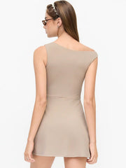 Asymmetrical Neck Solid Active Mini Dress