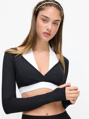 V-neck Two Tone Active Crop Top With Removable Padding