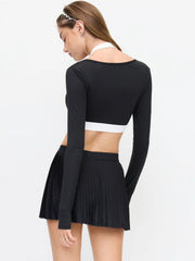 V-neck Two Tone Active Crop Top With Removable Padding