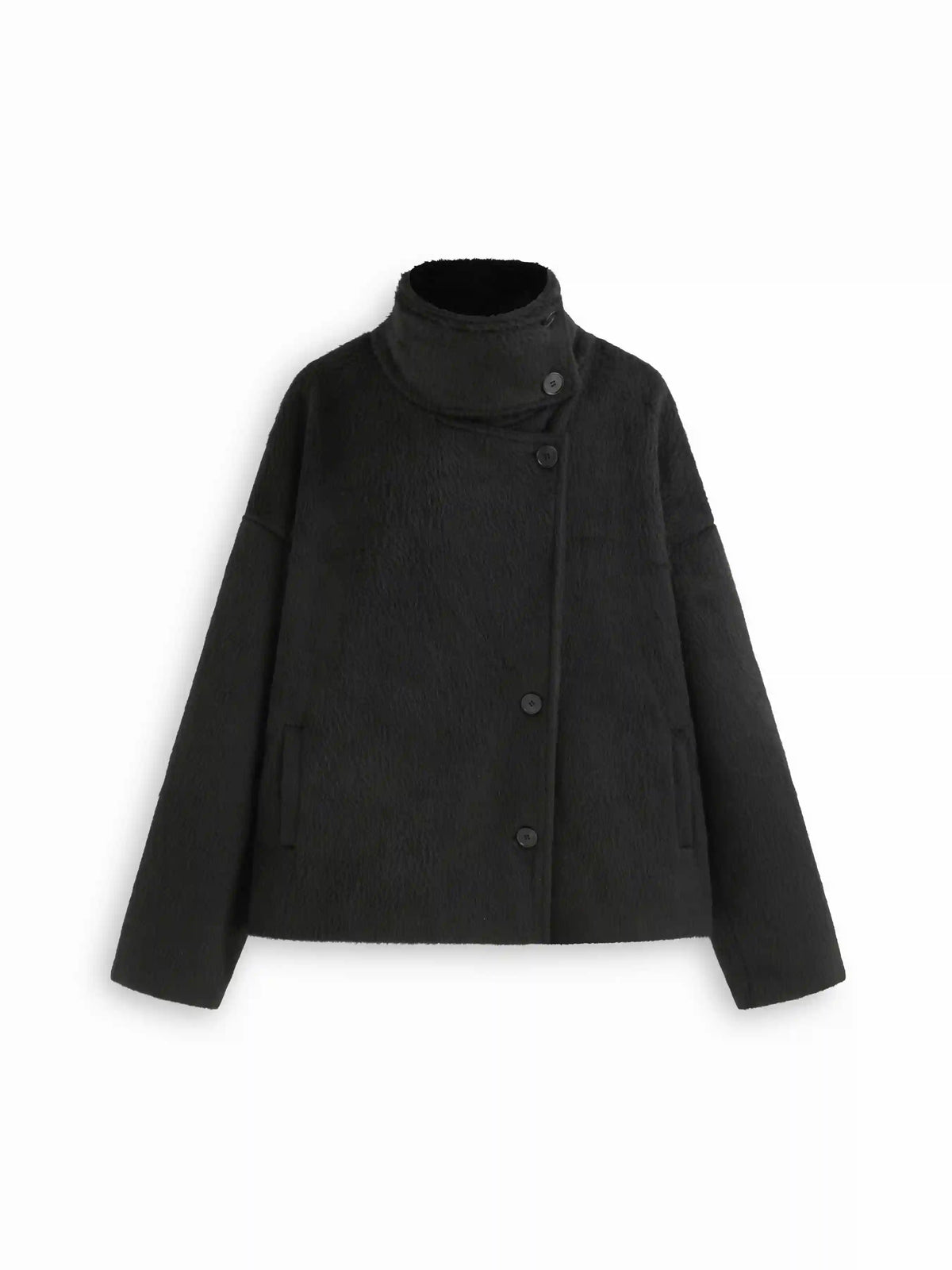 Wool-look Funnel Neck Long Sleeve Oversized Jacket