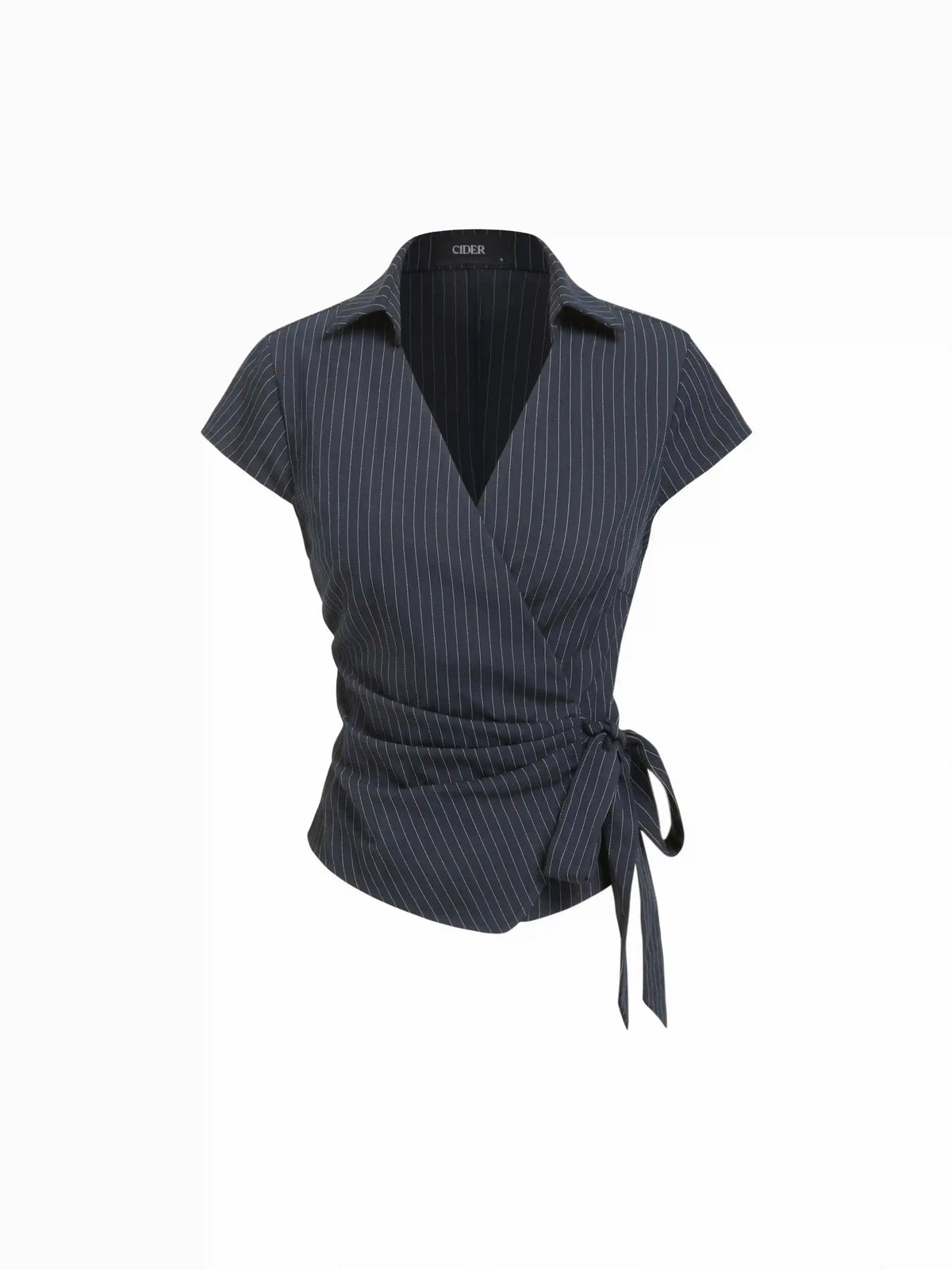 Cotton-blend Polo Neck Stripe Knotted Blouse