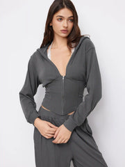 Rib Lace Halter Contrasting Binding Hoodie