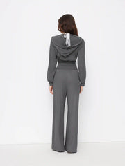 Rib Lace Halter Contrasting Binding Hoodie