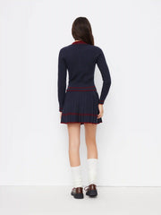 Cable Knit Wool-blend Striped Collar Long Sleeve Button Top