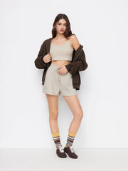 U-neckline Crop Cami Top & Drawstring Wide Leg Shorts Set