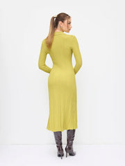 Knit Color Long Sleeve Metal Button Maxi Dress