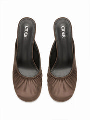 ROUND TOE PLEATED KITTEN HEELS