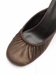 ROUND TOE PLEATED KITTEN HEELS