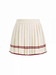 Knit Striped Mid Rise Elastic Waist Pleated Mini Skirt