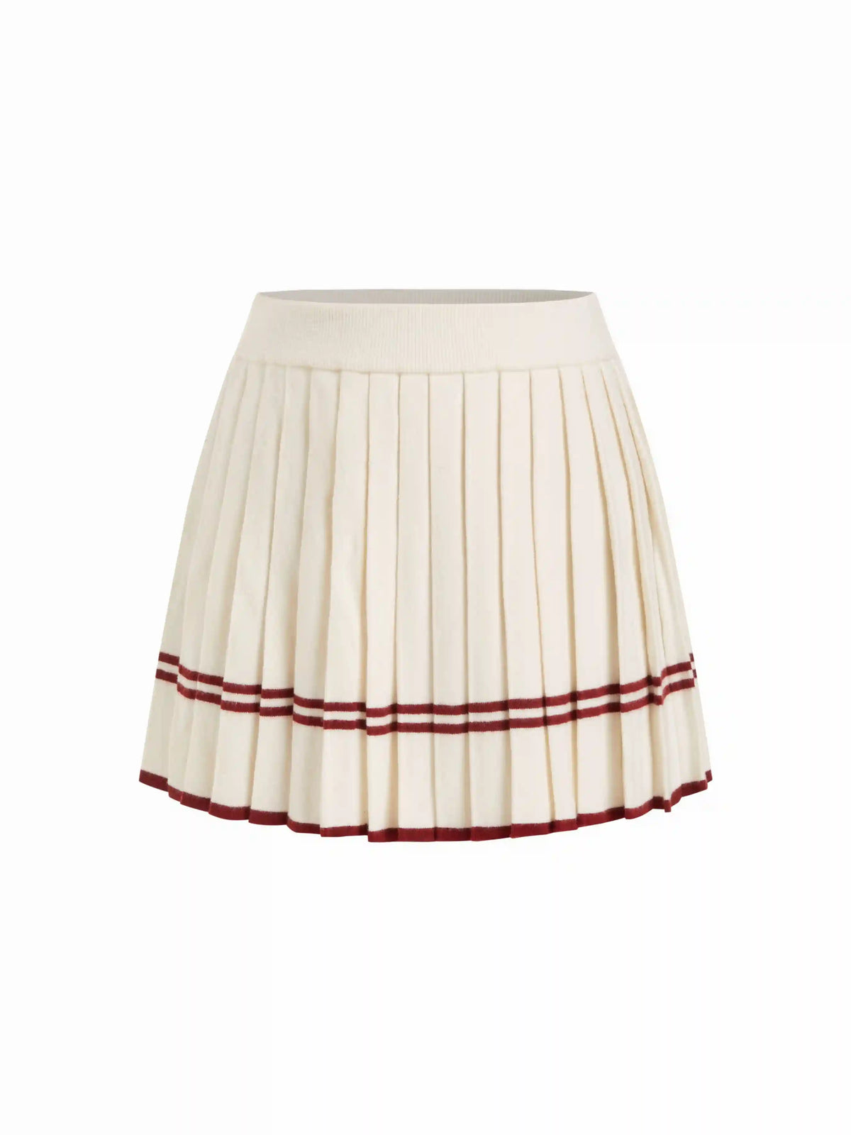 Knit Striped Mid Rise Elastic Waist Pleated Mini Skirt