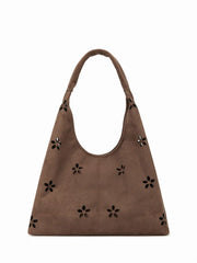 FAUX SUEDE CUT OUT DESIGN TOTE BAG WITH A POUCH