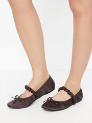 BOWKNOT PLEATED STRAP MARY JANE SHOES