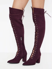 Suedette Lace Up Thigh High Boots