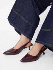 Metallic Pointed Toe Slingback Kitten Heels
