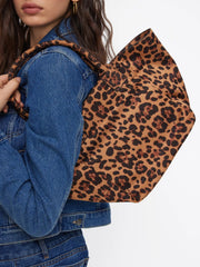 LEOPARD PRINT FAUX SUEDE TOTE BAG