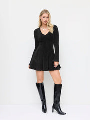 Knit V-neck Bowknot Ruffle Hem Winter Mini Dress