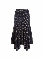 Boat Neck Polka Dot Top & Ruffle Hem Mid Rise Skirt Set