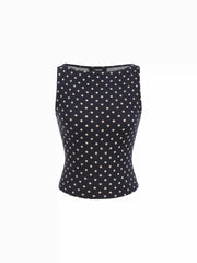 Boat Neck Polka Dot Top & Ruffle Hem Mid Rise Skirt Set