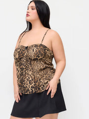 Square Neck Leopard Bowknot Cami Top Curve & Plus