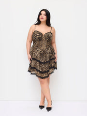 Sweetheart Neckline Leopard Print Layered Dress