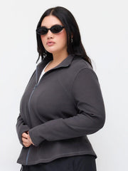 Stand Collar Zip Through Jacket Curve & Plus
