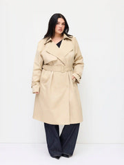 Notched Collar Oversized Trench Coat With Belt Curve & Plus