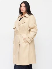 Notched Collar Oversized Trench Coat With Belt Curve & Plus