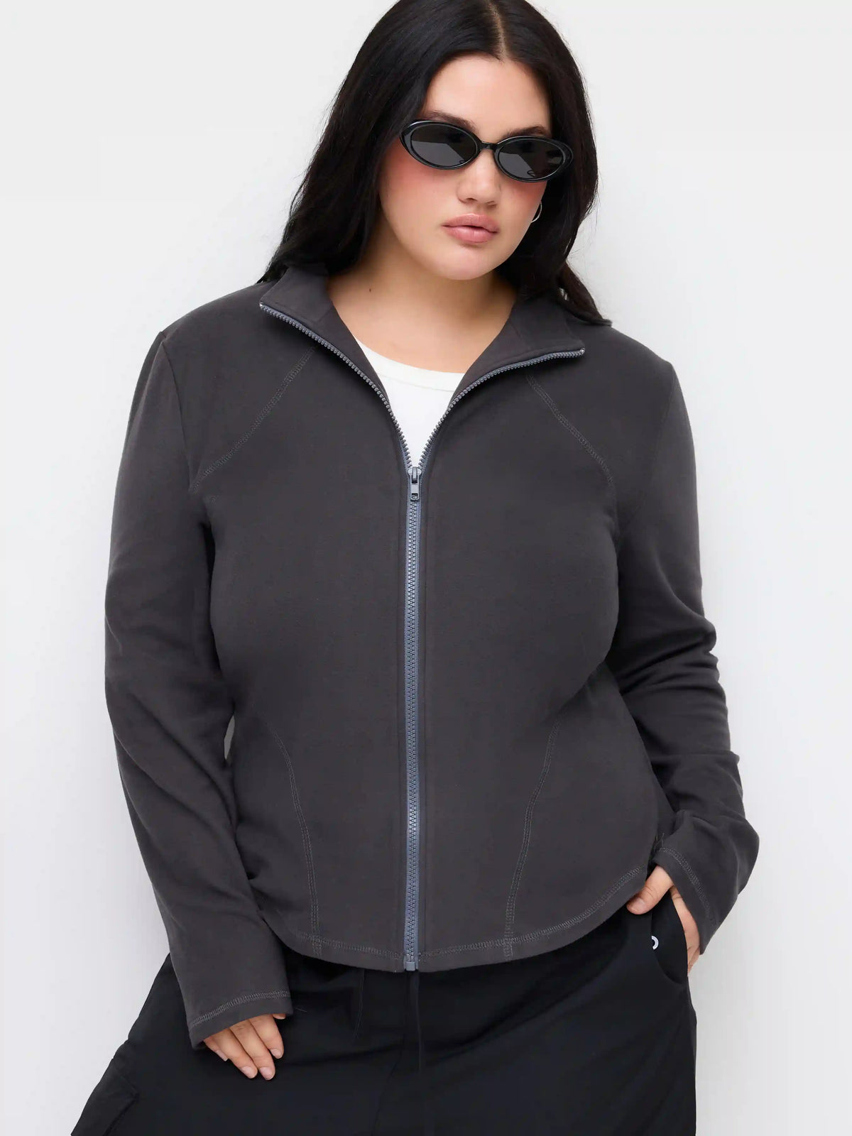 Stand Collar Zip Through Jacket Curve & Plus