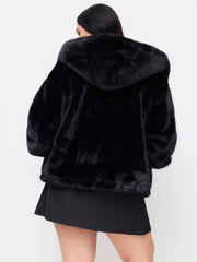 Faux Fur Hooded Long Sleeve Zip Through Drawstring Oversized Jacket Curve & Plus